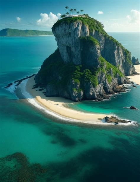 Premium AI Image | A landscape to meet the ocean with the beautiful island