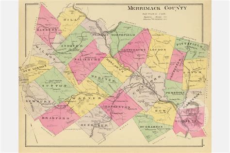 Merrimack County NH Map 1892 Old Map of Concord New - Etsy | Map art print, County map, Old map