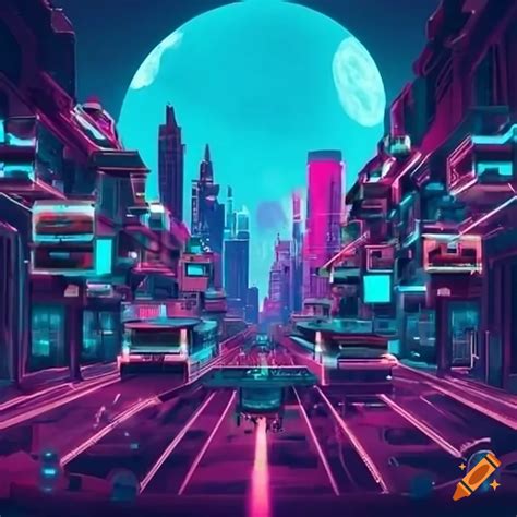 Futuristic neon city with flying jetpacks, bubble cars, and floating ...