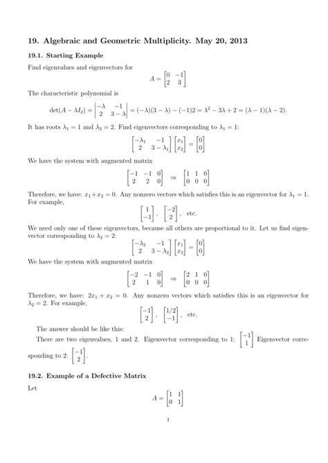 Lecture 19. Algebraic and Geometric Multiplicity. May 20