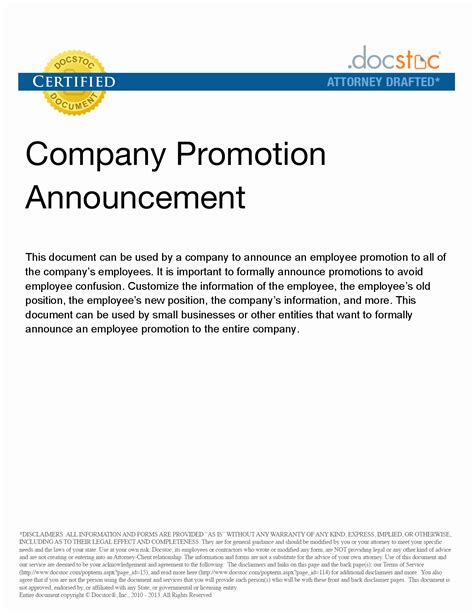 Employee Promotion Announcement Email Sample