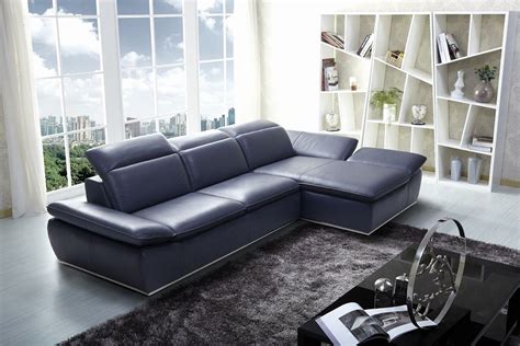 Blue Leather Sectional Sofa with Chaise – goodworksfurniture