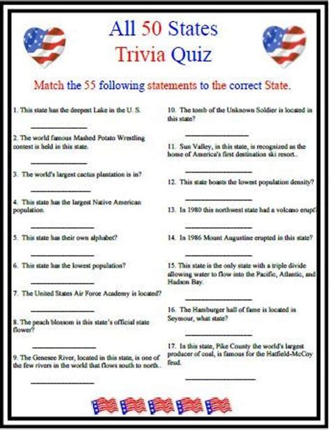 All 50 States Trivia - Etsy | Trivia questions and answers, Trivia ...