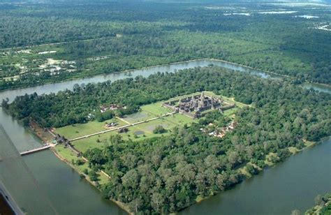 An astounding aerial view of Angkor wat - Cambodia ,surrounded by water ...