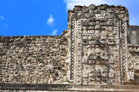 Ancient Wall with God Chaac Masks, Uxmal, Yucatan, Mexico Stock Photo - Image of remains ...