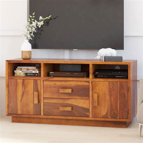 Brocton Rustic Solid Wood TV Media Stand With Drawers & Cabinets