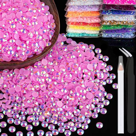 Amazon.com: 2500pcs 5mm Resin Rhinestones Bulk, Pink AB Flatback Round Jelly Rhinestones ...