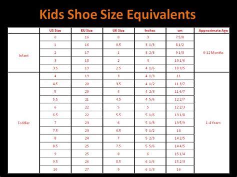 Printable Childrens Shoe Size Chart