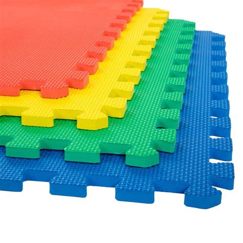 Multicolored 24 in. W x 24 in. L Foam Exercise/Gym Flooring Tiles - Set of 4 Floor Tiles (16 sq ...