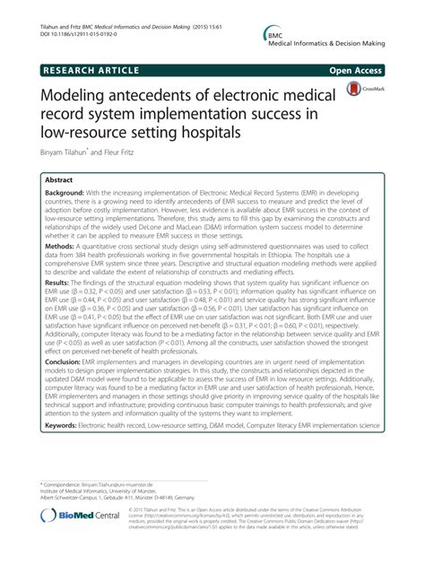 (PDF) Modeling antecedents of electronic medical record system implementation success in low ...