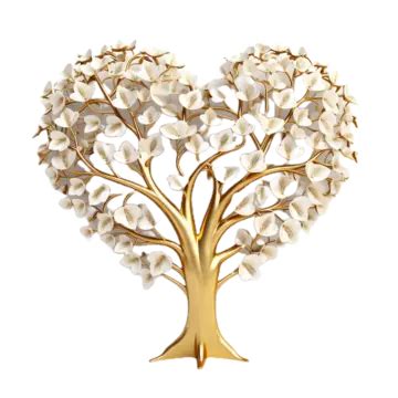 Golden White Heart Shape Tree, 3d Golden White Tree, Golden Love Bird Tree, Ai Generated PNG ...