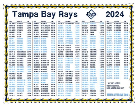 Printable 2024 Tampa Bay Rays Schedule