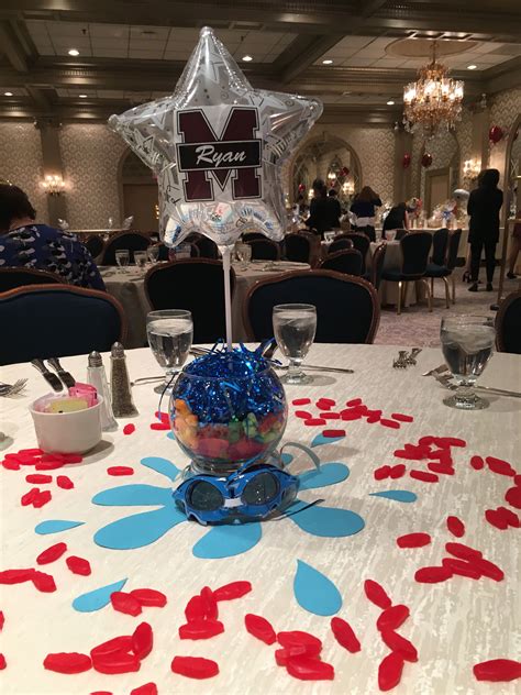 High school Swim Banquet Centerpiece | Banquet centerpieces, Swim team party, Sports banquet