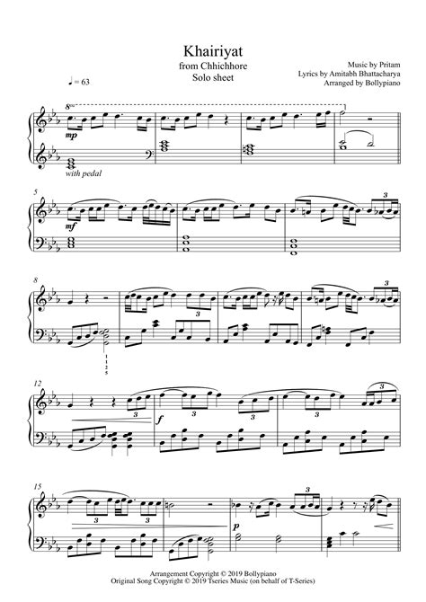 Khairiyat Piano Notes | Chhichhore | Solo Sheet Music PDF