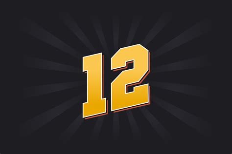 Number 12 vector font alphabet. Yellow 12 number with black background ...