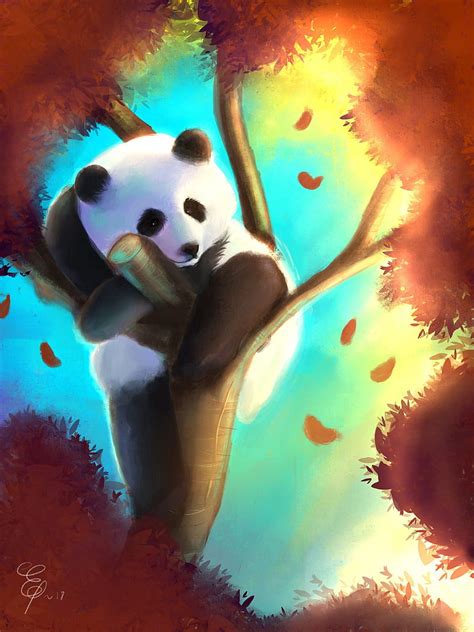 Panda, cute, tree, art, colorful, HD phone wallpaper | Peakpx