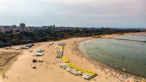 Aerial View of Public Beach in Constanta, Popular Tourist Place and ...