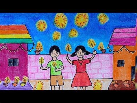 Diwali scenery drawings/diwali festival scenery drawing/diwali scene ...