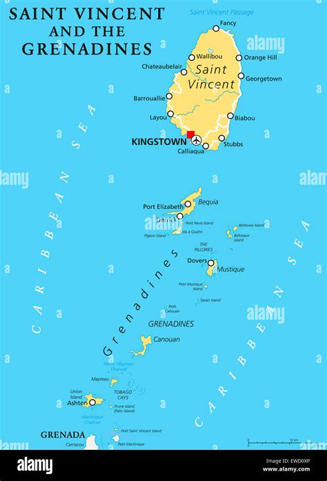 Saint Vincent and the Grenadines political map with capital Kingstown Stock Photo - Alamy