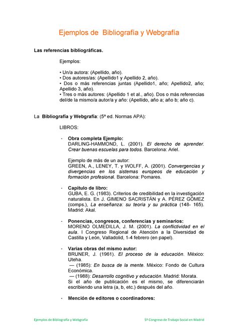 Exemple Bibliografia I Webgrafia APA - Ejemplos de Bibliografía y Webgrafía 5º Congreso de ...