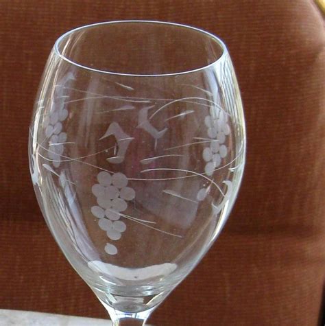 Vintage Wine Glass Glasses Etched Crystal Grape Leaf Stems Two | Etsy