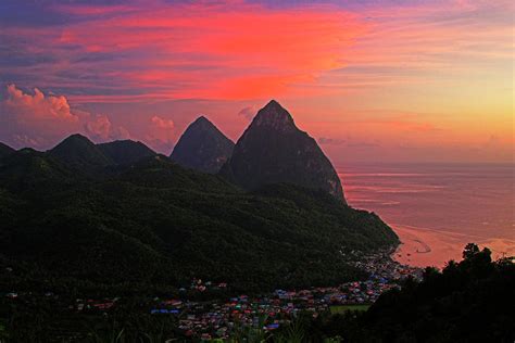 Pitons At Sunset- St Lucia Photograph by Chester Williams - Fine Art America