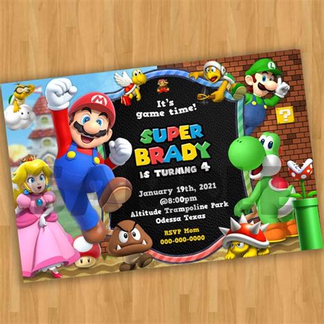 Super Mario Birthday Invitation Digital Card Printable - Etsy