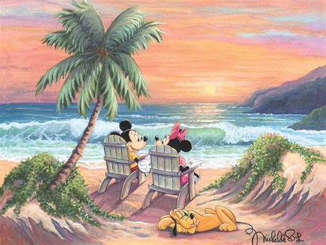 Vacation Paradise Mickey Minnie and Pluto Giclee by Michelle St Laurent