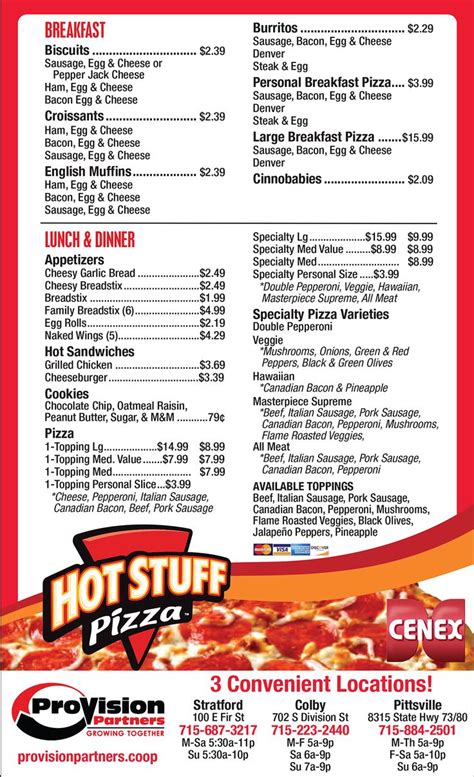 Hot Stuff Pizza - Cenex Convenience Store | Menu | Restaurant Marshfield WI | Menu restaurant ...