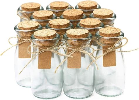 Otis Classic Small Glass Jars with Lids – Set of 12 Mini Glass Bottles with Corks for Wedding ...