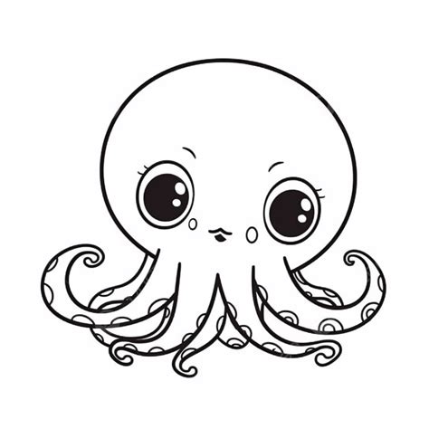 Een Octopus Kleurplaat Met Grote Ogen, Eenvoudig Eenvoudig Schattig Cartoon Octopus Overzicht ...