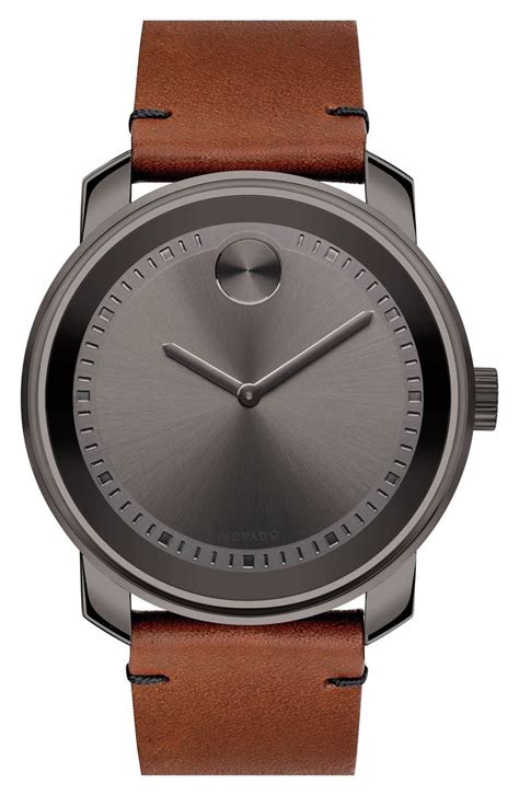 Movado 'Bold' Leather Strap Watch, 42mm | Nordstrom