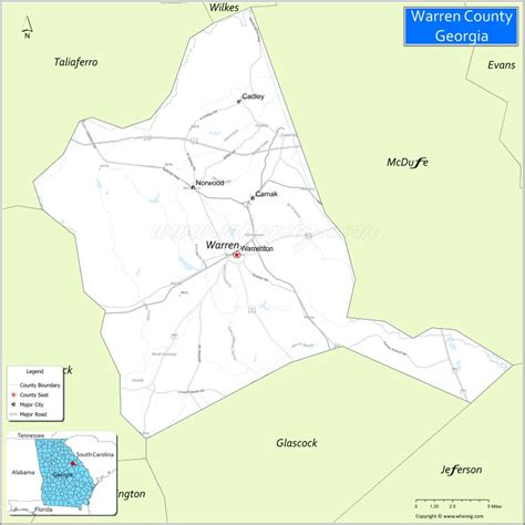 Map of Warren County, Georgia showing cities, highways & important places. Check Where is Warren ...