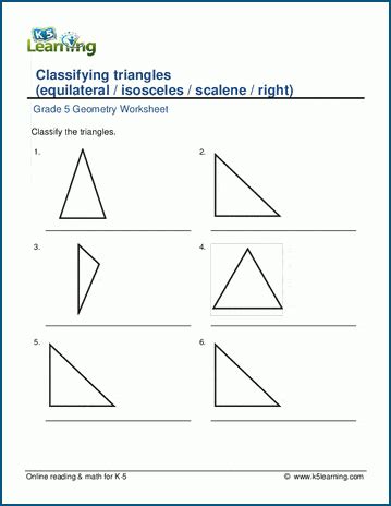 Grade 5 Geometry Worksheets: Classifying triangles | K5 Learning