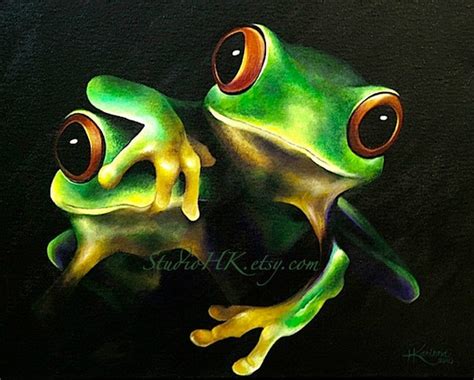 Items similar to 16" x 20" Original Bright Acrylic Painting on Canvas of Two Tree Frogs on Etsy