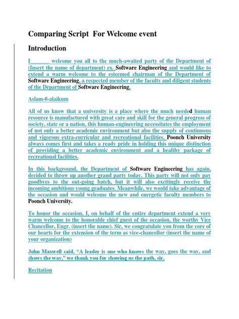 Comparing Script For Welcome Event | PDF