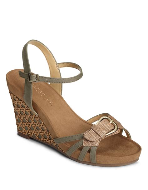 Aerosoles Plush Around Wedge Sandals in Brown (Green Fabric) | Lyst