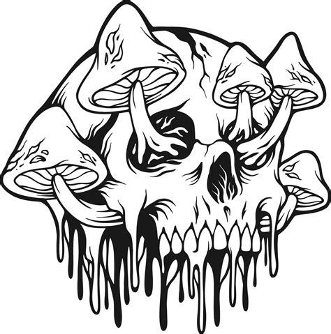 Creepy melting psychedelic mushrooms skull head silhouette 17266549 ...