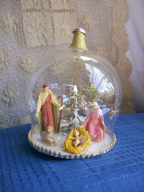 NATIVITY SCENE in Glass Globe CHRISTMAS TREE Ornament 3 inches across ...