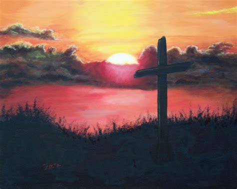 Calvary At Sunset | Teresa Bernard Oil Paintings | Cross paintings, Sunset painting, Painting