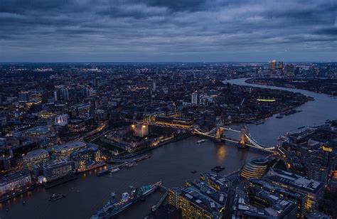 aerial, view photography, city, nighttime, london, thames river, tower bridge, gherkin, night ...