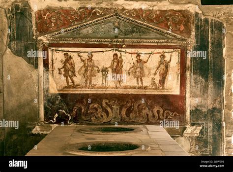 A thermopolium, a kind of Roman snack bar with wall frescoes in the UNESCO World Heritage Site ...