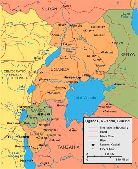 Detailed political map of Burundi, Uganda, Rwanda. Burundi, Uganda ...