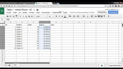 3 - Tabla 1 - Hoja de Calculo Google Drive - YouTube