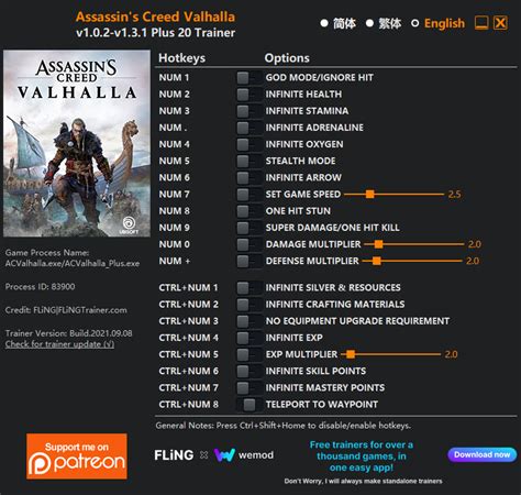 Assassin's Creed Valhalla Trainer - FLiNG Trainer - PC Game Cheats and Mods