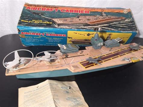 1960's Large 20" Marx Toys Japan Tin Battery Operated Aircraft Carrier w/ Box (With images ...