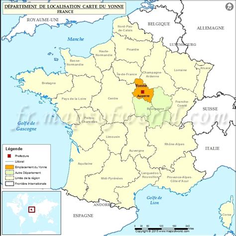 Yonne Carte de localisation, Département Yonne, France