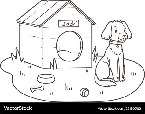 Outline drawing of a friendly dog cartoon near Vector Image