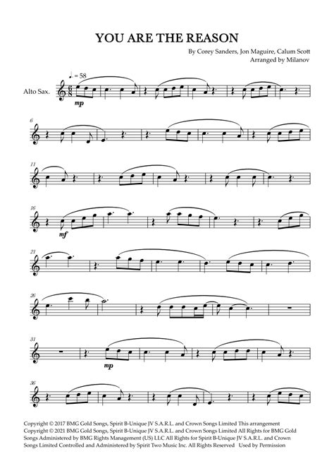 You Are The Reason (arr. Milanov) by Calum Scott Sheet Music for Alto Sax Solo at Sheet Music Direct