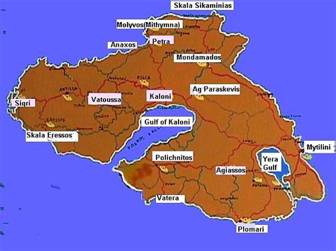 Map of Lesvos (Mytilini) Greece